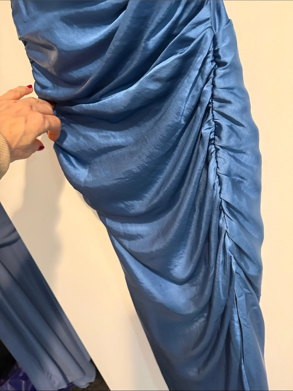 Abercrombie & Fitch Teal-Blue Ruched Satin Maxi Dress